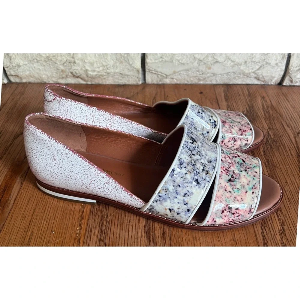 Rebecca‎ Minkoff Sadie Flats Womens 7.5 White Speckled Granite Crackle Leather